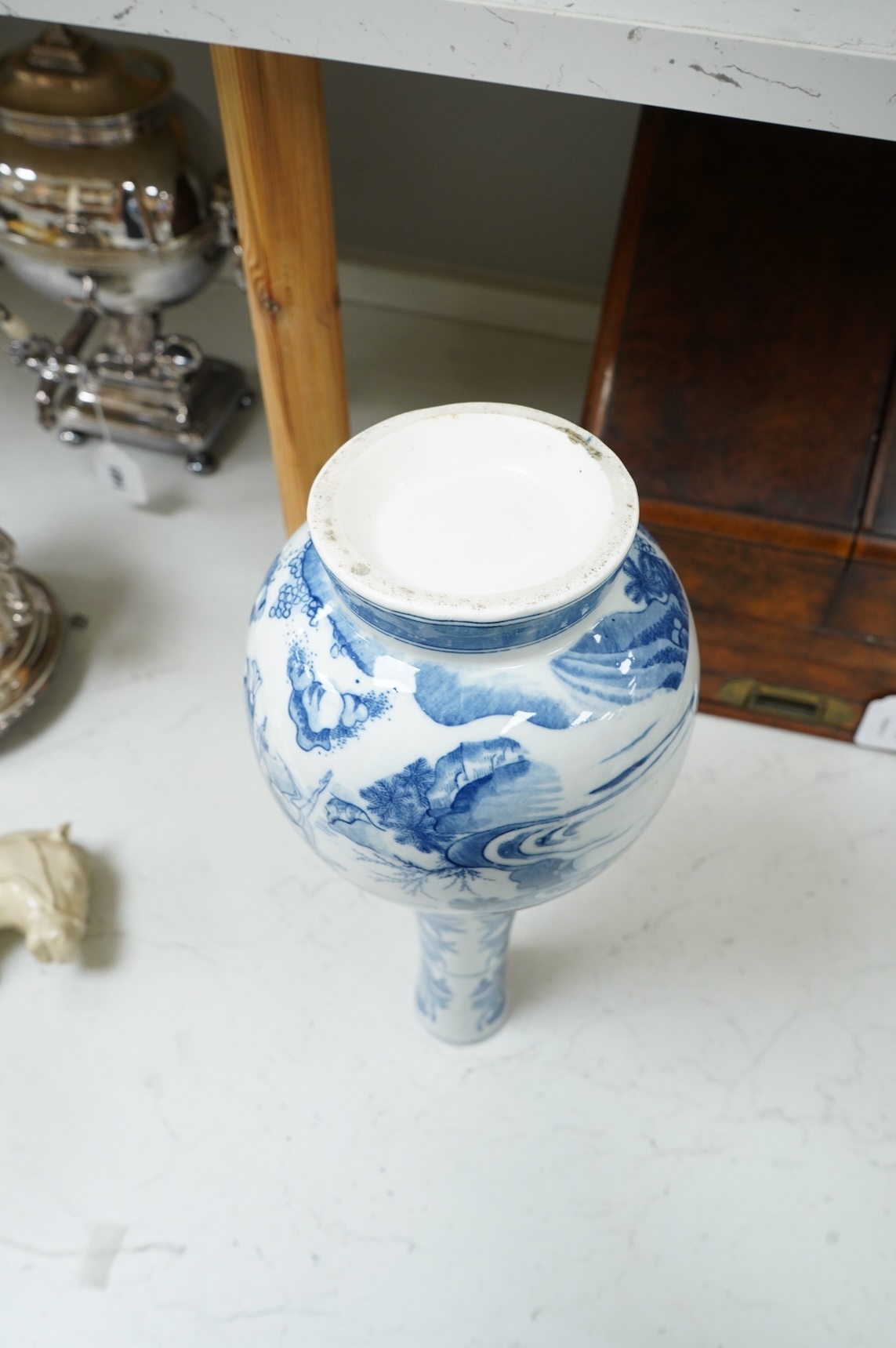 A Chinese style blue and white vase, 39cm high